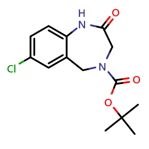 Chemical structure of tert-butyl 7-chloro-2-oxo-3,5-dihydro-1H-1,4-benzodiazepine-4-carboxylate , CAS 1226808-00-9, AChemBlock S82182