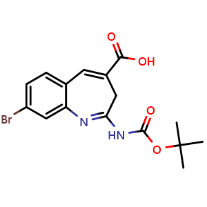 Chemical structure of 8-bromo-2-{[(tert-butoxy)carbonyl]amino}-3H-1-benzazepine-4-carboxylic acid , CAS 1226791-81-6, AChemBlock S82184