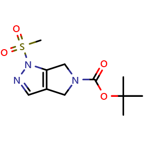 Chemical structure of tert-butyl 1-methylsulfonyl-4,6-dihydropyrrolo[3,4-c]pyrazole-5-carboxylate , CAS 1226781-81-2, AChemBlock S82185