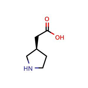 Chemical structure of 2-[(3R)-pyrrolidin-3-yl]acetic acid , CAS 122442-01-7, AChemBlock S82196