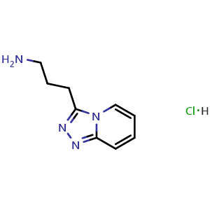 Chemical structure of 3-{[1,2,4]triazolo[4,3-a]pyridin-3-yl}propan-1-amine hydrochloride , CAS 1224170-44-8, AChemBlock S82199