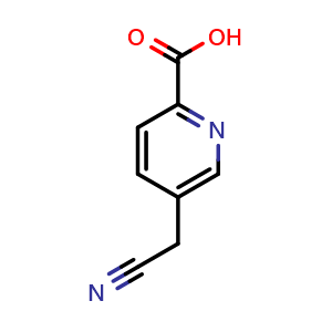 Chemical structure of 5-(cyanomethyl)pyridine-2-carboxylic acid , CAS 1221791-92-9, AChemBlock S82212