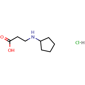 Chemical structure of 3-(cyclopentylamino)propanoic acid hydrochloride , CAS 1221723-82-5, AChemBlock S82218