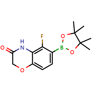 Chemical structure of 5-fluoro-6-(4,4,5,5-tetramethyl-1,3,2-dioxaborolan-2-yl)-2H-benzo[b][1,4]oxazin-3(4H)-one , CAS 1221496-98-5, AChemBlock S82230