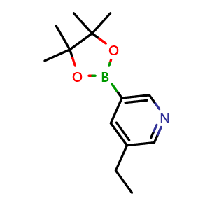 Chemical structure of 3-ethyl-5-(4,4,5,5-tetramethyl-1,3,2-dioxaborolan-2-yl)pyridine , CAS 1220696-49-0, AChemBlock S82235