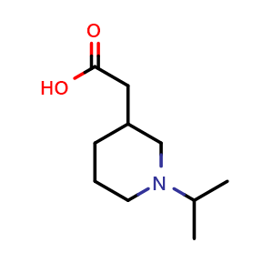 Chemical structure of 2-[1-(propan-2-yl)piperidin-3-yl]acetic acid , CAS 1220030-63-6, AChemBlock S82249