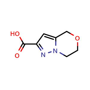 Chemical structure of 4H,6H,7H-pyrazolo[3,2-c][1,4]oxazine-2-carboxylic acid , CAS 1219694-53-7, AChemBlock S82262