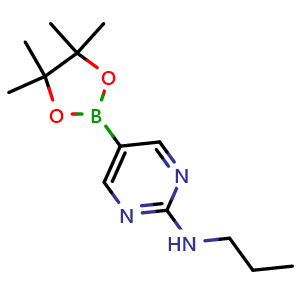 Chemical structure of N-propyl-5-(4,4,5,5-tetramethyl-1,3,2-dioxaborolan-2-yl)pyrimidin-2-amine , CAS 1218791-47-9, AChemBlock S82269