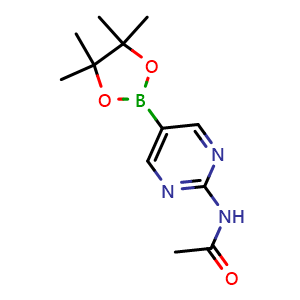 Chemical structure of N-(5-(4,4,5,5-tetramethyl-1,3,2-dioxaborolan-2-yl)pyrimidin-2-yl)acetamide , CAS 1218791-37-7, AChemBlock S82273