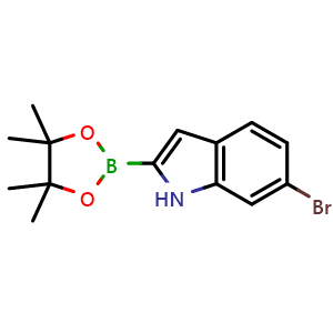 Chemical structure of 6-bromo-2-(4,4,5,5-tetramethyl-1,3,2-dioxaborolan-2-yl)-1H-indole , CAS 1218791-00-4, AChemBlock S82276