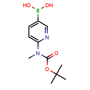 Chemical structure of 6-(tert-butoxycarbonyl(methyl)amino)pyridin-3-ylboronic acid , CAS 1218790-80-7, AChemBlock S82280