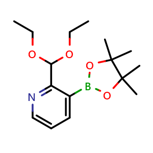 Chemical structure of 2-(diethoxymethyl)-3-(4,4,5,5-tetramethyl-1,3,2-dioxaborolan-2-yl)pyridine , CAS 1218790-41-0, AChemBlock S82282
