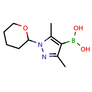 Chemical structure of (3,5-Dimethyl-1-(tetrahydro-2H-pyran-2-yl)-1H-pyrazol-4-yl)boronic acid , CAS 1217501-15-9, AChemBlock S82323