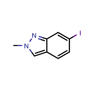 Chemical structure of 6-iodo-2-methyl-2H-indazole , CAS 1216387-68-6, AChemBlock S82333