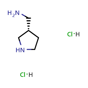 Chemical structure of 1-[(3S)-pyrrolidin-3-yl]methanamine dihydrochloride , CAS 1215233-63-8, AChemBlock S82345