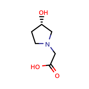 Chemical structure of 2-[(3S)-3-hydroxypyrrolidin-1-yl]acetic acid , CAS 1212289-17-2, AChemBlock S82382