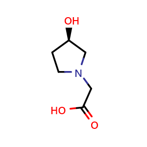 Chemical structure of 2-[(3R)-3-hydroxypyrrolidin-1-yl]acetic acid , CAS 1212225-94-9, AChemBlock S82384