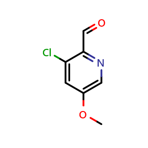 Chemical structure of 3-chloro-5-methoxypyridine-2-carbaldehyde , CAS 1211590-06-5, AChemBlock S82400