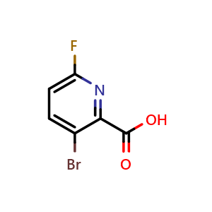 Chemical structure of 3-bromo-6-fluoro-pyridine-2-carboxylic acid , CAS 1211589-43-3, AChemBlock S82401