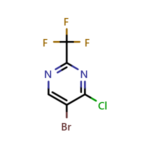 Chemical structure of 5-bromo-4-chloro-2-(trifluoromethyl)pyrimidine , CAS 1211586-58-1, AChemBlock S82404