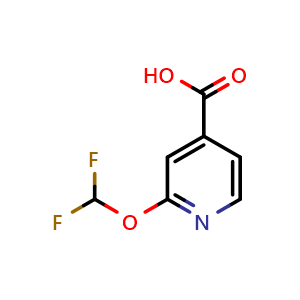 Chemical structure of 2-(difluoromethoxy)pyridine-4-carboxylic acid , CAS 1211581-51-9, AChemBlock S82412