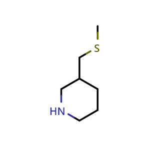 Chemical structure of 3-[(methylsulfanyl)methyl]piperidine , CAS 1211568-89-6, AChemBlock S82415