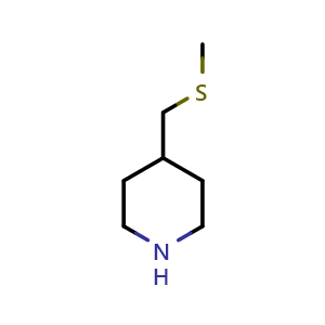 Chemical structure of 4-[(methylsulfanyl)methyl]piperidine , CAS 1211568-44-3, AChemBlock S82416