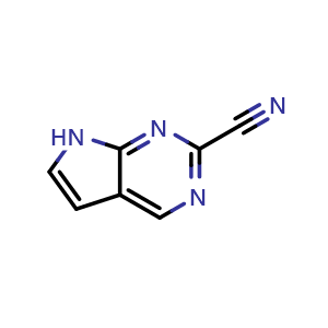 Chemical structure of 7H-pyrrolo[2,3-d]pyrimidine-2-carbonitrile , CAS 1211540-09-8, AChemBlock S82420
