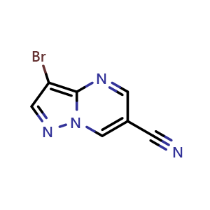Chemical structure of 3-bromopyrazolo[1,5-a]pyrimidine-6-carbonitrile , CAS 1211525-27-7, AChemBlock S82434