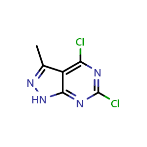 Chemical structure of 4,6-dichloro-3-methyl-1h-pyrazolo[3,4-d]pyrimidine , CAS 1211522-68-7, AChemBlock S82435