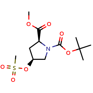 Chemical structure of cis-n-boc-4-[(methylsulfonyl)oxy]-l-proline methyl ester , CAS 121147-93-1, AChemBlock S82445