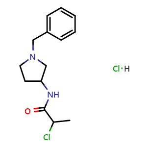 Chemical structure of N-(1-benzylpyrrolidin-3-yl)-2-chloropropanamide hydrochloride , CAS 1210664-95-1, AChemBlock S82453