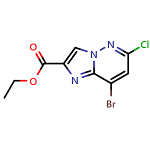 Chemical structure of ethyl 8-bromo-6-chloroimidazo[1,2-b]pyridazine-2-carboxylate , CAS 1208087-79-9, AChemBlock S82471