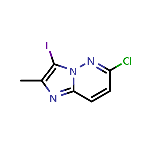 Chemical structure of 6-chloro-3-iodo-2-methylimidazo[1,2-b]pyridazine , CAS 1208069-55-9, AChemBlock S82480