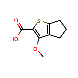Chemical structure of 3-methoxy-4H,5H,6H-cyclopenta[b]thiophene-2-carboxylic acid , CAS 120715-47-1, AChemBlock S82503