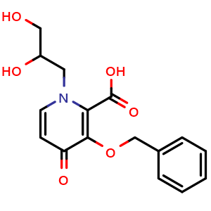 Chemical structure of 3-(benzyloxy)-1-(2,3-dihydroxypropyl)-4-oxo-1,4-dihydropyridine-2-carboxylic acid , CAS 1206102-07-9, AChemBlock S82524