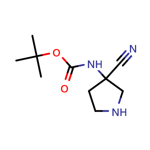 Chemical structure of tert-butyl N-(3-cyanopyrrolidin-3-yl)carbamate , CAS 1205749-53-6, AChemBlock S82526
