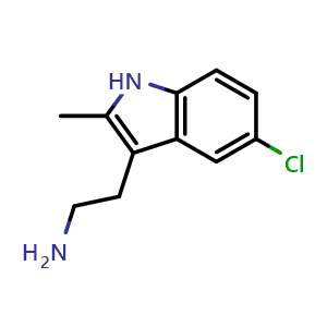 Chemical structure of 2-(5-chloro-2-methyl-1H-indol-3-yl)ethan-1-amine , CAS 1203-95-8, AChemBlock S82542