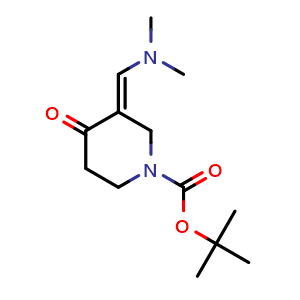 Chemical structure of tert-butyl (3E)-3-[(dimethylamino)methylidene]-4-oxopiperidine-1-carboxylate , CAS 1202645-17-7, AChemBlock S82558