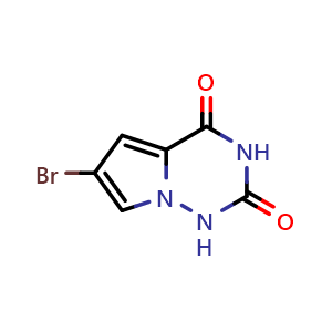 Chemical structure of 6-bromo-1H,2H,3H,4H-pyrrolo[2,1-f][1,2,4]triazine-2,4-dione , CAS 1201784-90-8, AChemBlock S82567