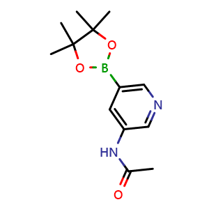 Chemical structure of N-(5-(4,4,5,5-tetramethyl-1,3,2-dioxaborolan-2-yl)pyridin-3-yl)acetamide , CAS 1201645-46-6, AChemBlock S82569