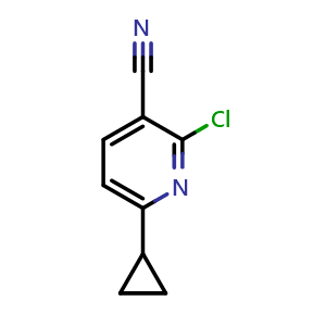 Chemical structure of 2-chloro-6-cyclopropylpyridine-3-carbonitrile , CAS 1198475-35-2, AChemBlock S82580