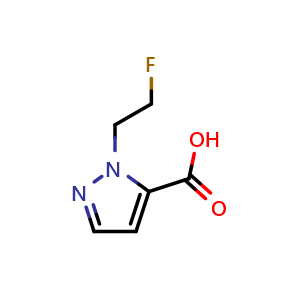 Chemical structure of 1-(2-fluoroethyl)-1H-pyrazole-5-carboxylic acid , CAS 1198437-45-4, AChemBlock S82584