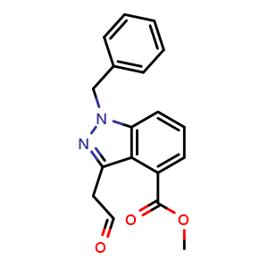 Chemical structure of methyl 1-benzyl-3-(2-oxoethyl)-1H-indazole-4-carboxylate , CAS 1198112-14-9, AChemBlock S82589