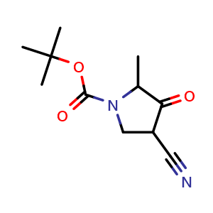 Chemical structure of tert-butyl 4-cyano-2-methyl-3-oxopyrrolidine-1-carboxylate , CAS 1196157-54-6, AChemBlock S82598
