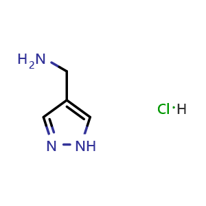 Chemical structure of 1H-pyrazol-4-ylmethanamine hydrochloride , CAS 1196153-79-3, AChemBlock S82614