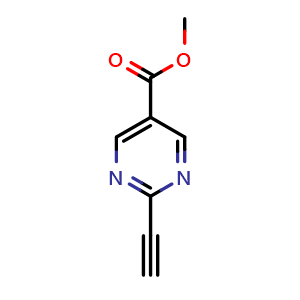 Chemical structure of methyl 2-ethynylpyrimidine-5-carboxylate , CAS 1196146-17-4, AChemBlock S82621