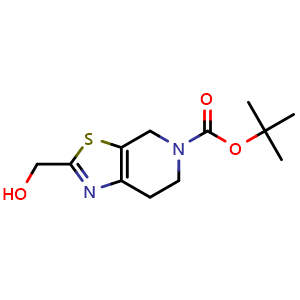 Chemical structure of tert-butyl 2-(hydroxymethyl)-4H,5H,6H,7H-[1,3]thiazolo[5,4-c]pyridine-5-carboxylate , CAS 1190971-76-6, AChemBlock S82668