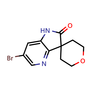 Chemical structure of 6'-bromo-1',2'-dihydrospiro[oxane-4,3'-pyrrolo[3,2-b]pyridine]-2'-one , CAS 1190862-19-1, AChemBlock S82671
