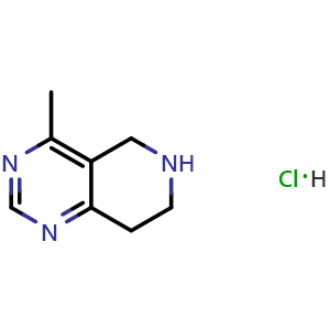 Chemical structure of 4-methyl-5H,6H,7H,8H-pyrido[4,3-d]pyrimidine hydrochloride , CAS 1187830-73-4, AChemBlock S82714